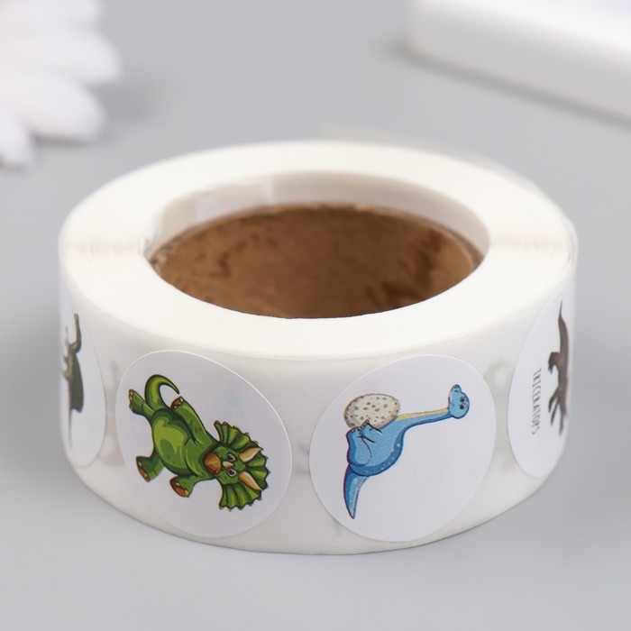 Наклейка бумага Наклейка бумага "Динозаврики" d=2,5 см 500 шт в рулоне