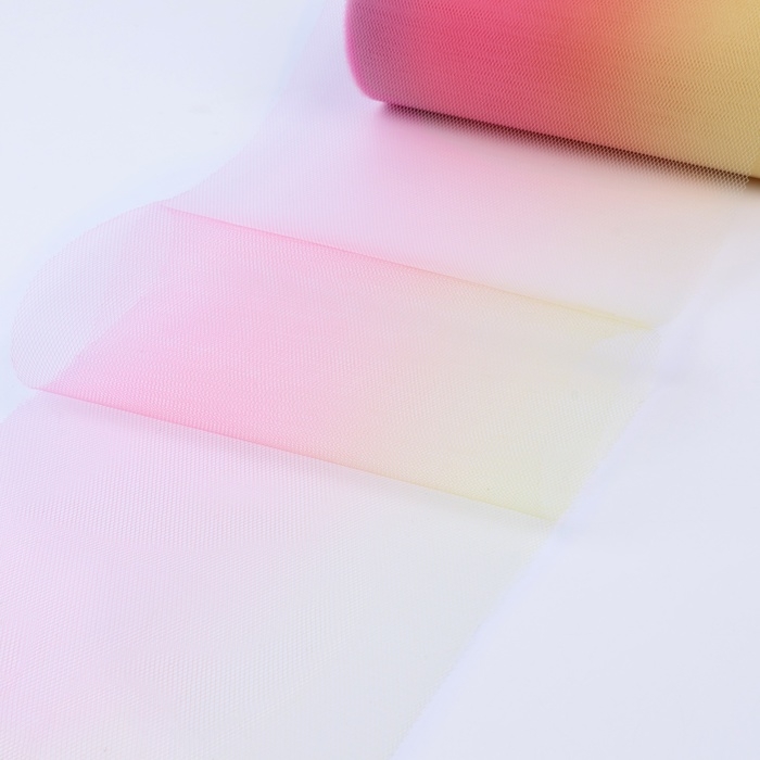 Фатин, 15 см, 11 ± 1 г/кв.м, 23 ± 1 м, цвет розово-жёлтый градиент №1 Фатин, 15 см, 11 ± 1 г/кв.м, 23 ± 1 м, цвет розово-жёлтый градиент №1