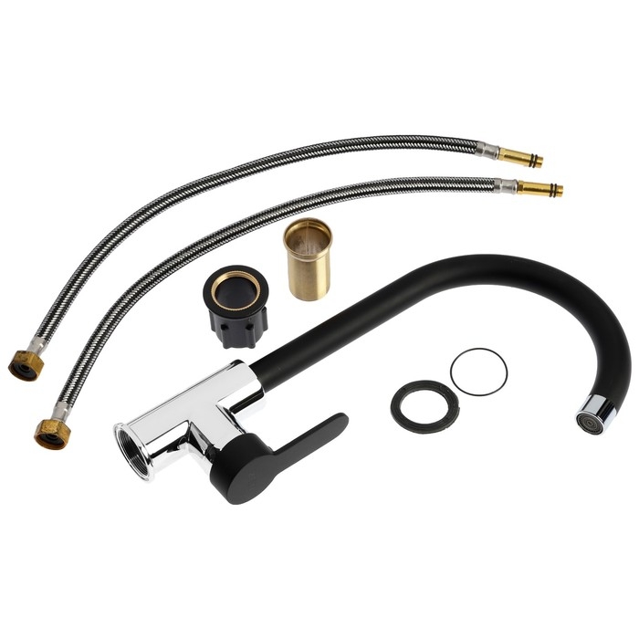 Смеситель для кухни ZEIN Z3353, однорычажный, картридж керамика 35 мм, черный/хром Смеситель для кухни ZEIN Z3353, однорычажный, картридж керамика 35 мм, черный/хром