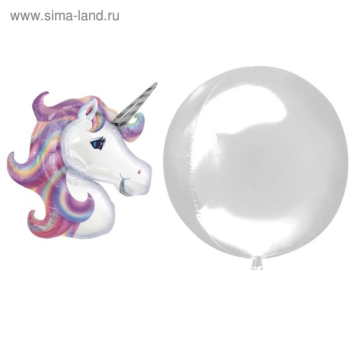 Шар полимерный 18 Шар полимерный 18" «Единорог», шар в шаре, с палочкой, цвет фиолетовый