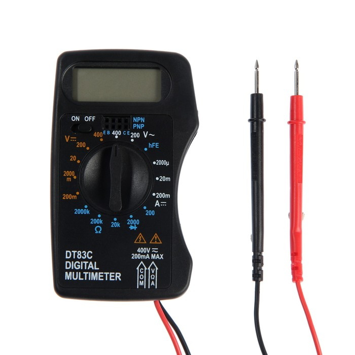 Мультиметр ТУНДРА mini, DT-83C, ACV/DCV, DCA, 200-2МΩ, проверка батареек 9V Мультиметр ТУНДРА mini, DT-83C, ACV/DCV, DCA, 200-2МΩ, проверка батареек 9V