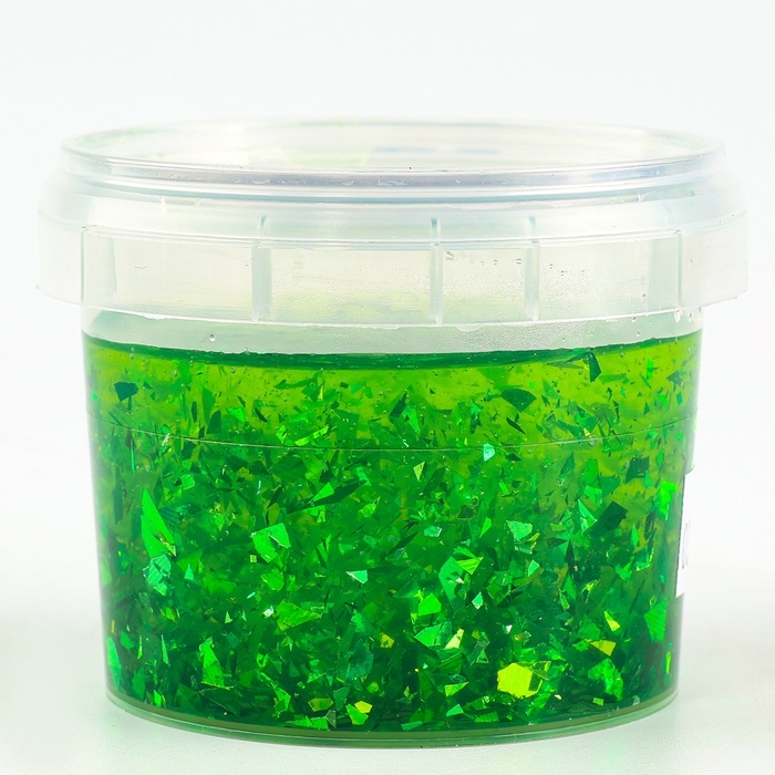Слайм «Стекло» с зелёными блёстками слюда Слайм «Стекло» с зелёными блёстками слюда