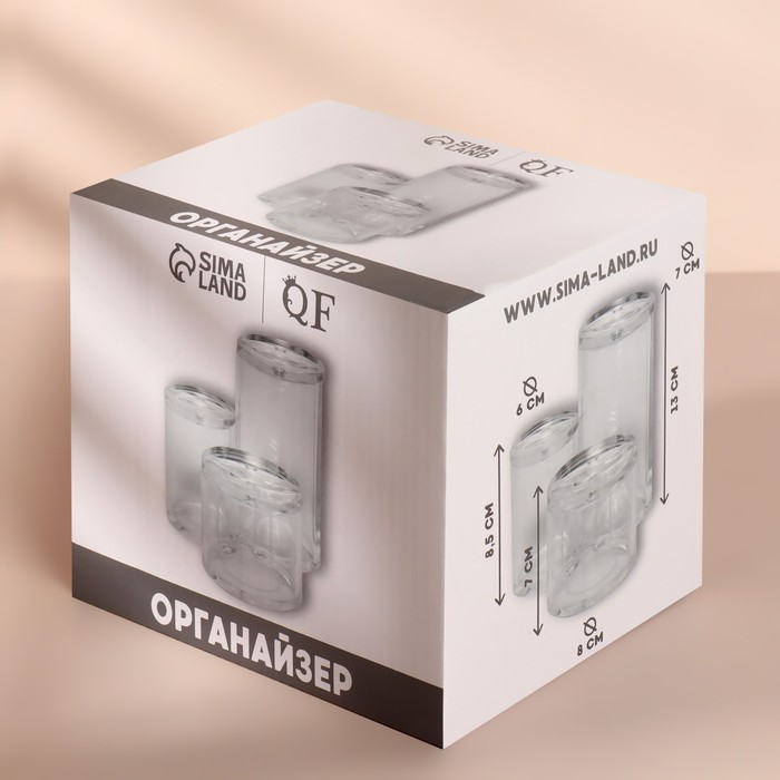 Органайзер для ватных палочек и дисков, с крышкой, 3 секции, 14 × 14 × 13 см, цвет прозрачный