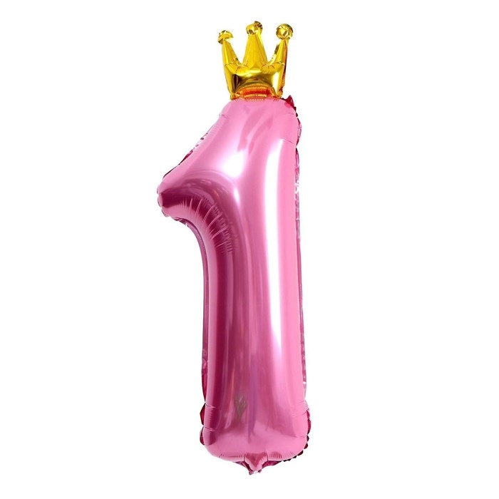 Шар фольгированный 32" &laquo;Цифра 1 с короной&raquo;, цвет розовый