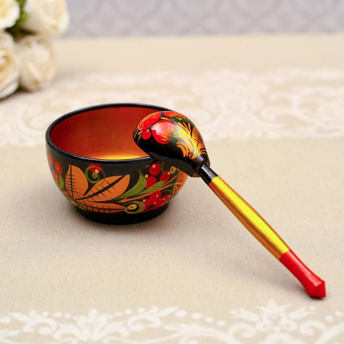 Набор «Розетка с ложкой», 10×4×10 см, хохлома Набор «Розетка с ложкой», 10×4×10 см, хохлома