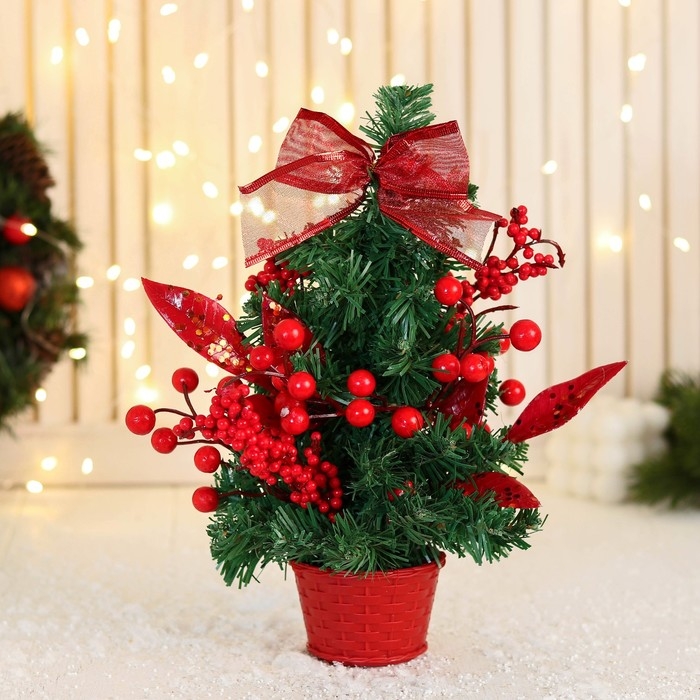 Ёлка декор Ёлка декор "Праздничная" бантик листья ягоды, 14х26 см, красный