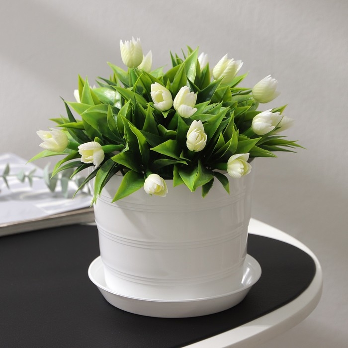 Горшок с поддоном «Классик», 1,2 л, цвет белый Горшок с поддоном «Классик», 1,2 л, цвет белый