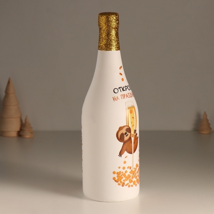 Копилка керамика Копилка керамика "Бутылка шампанского - Открой на праздник" белая 9,5х9,5х30 см