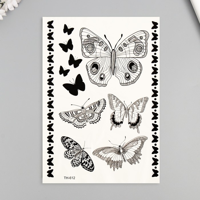 Татуировка на тело чёрная Татуировка на тело чёрная "Бабочки" 25х15 см