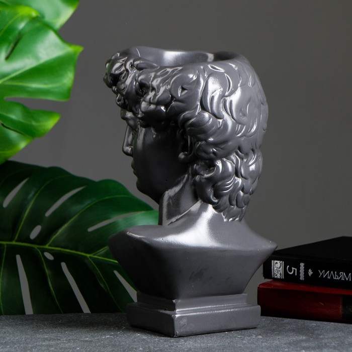 Кашпо - органайзер  Кашпо - органайзер "Бюст Давида" большой, серый, бронза, 28см