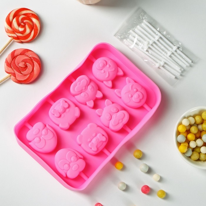 Форма для леденцов Доляна «Собакены», силикон, 16,2×10,5×1,7 см, 8 ячеек, с палочками, цвет МИКС Форма для леденцов Доляна «Собакены», силикон, 16,2×10,5×1,7 см, 8 ячеек, с палочками, цвет МИКС