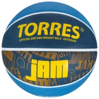 Баскетбольный мяч TORRES Jam, B02043, клееный, 8 панелей, р. 3, резина, бутиловая камера