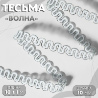 Тесьма декоративная «Волна», 10 мм, 10 ± 1 м, цвет серебряный/белый