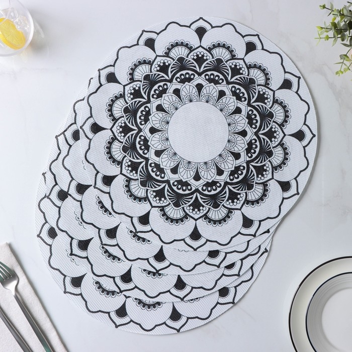 Салфетки сервировочные на стол Доляна «Мандалы», 4 шт, d=38 см, цвет белый Салфетки сервировочные на стол Доляна «Мандалы», 4 шт, d=38 см, цвет белый