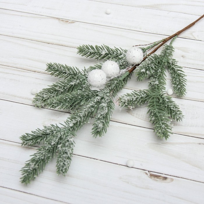 Декор  Декор "Зимние мечты" веточка с белыми шариками, 50 см