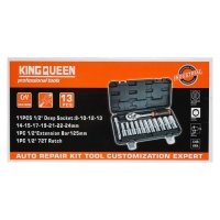 Набор торцевых головок с трещоткой KINGQUEEN WIB-40002, 72 зуба, 1/2", 13 предметов