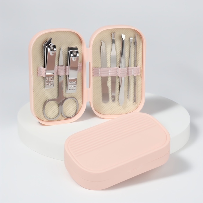 Набор маникюрный, 8 предметов, в пластиковом футляре, цвет розовый Набор маникюрный, 8 предметов, в пластиковом футляре, цвет розовый