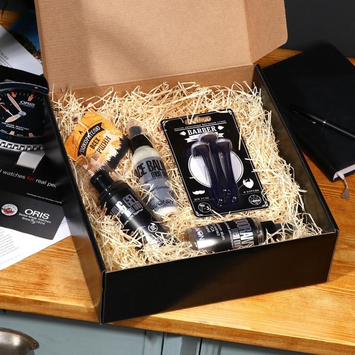 Подарочная коробка Подарочная коробка "100% Мужик", чёрный, 28,5 х 9,5 х 29,5 см