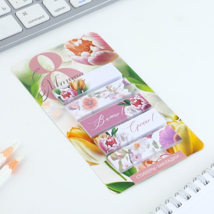 Стикеры-закладки, на подложке «С 8 Марта.Цветы», 5 шт, 30 л/шт Стикеры-закладки, на подложке «С 8 Марта.Цветы», 5 шт, 30 л/шт