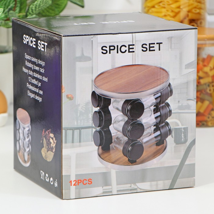 Набор для специй из стекла на подставке &laquo;Хай-тек&raquo;, 19&times;19&times;21,5 см, ёмкость, 90 мл, 4&times;9,5 см, 12 шт