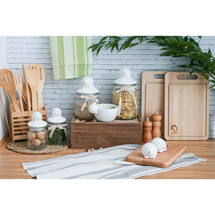 Банка стеклянная для хранения сыпучих продуктов Доляна «Ёжик в золотом», 230 мл, 7,8×15 см, с керамической крышкой