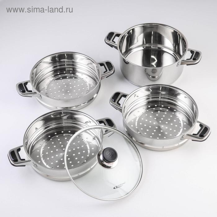 Мантоварка «Алтын», 13,7 л, d=24 см, 3 секции, капсульное дно, стеклянная крышка, индукция