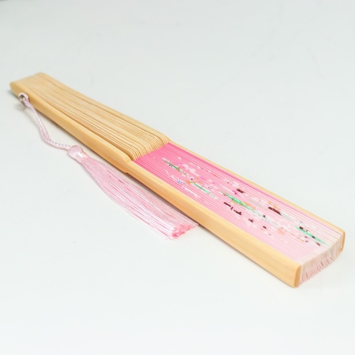 Веер дерево, текстиль h=21 см  Веер дерево, текстиль h=21 см "Зайчики у сакуры" розовый, с кисточкой