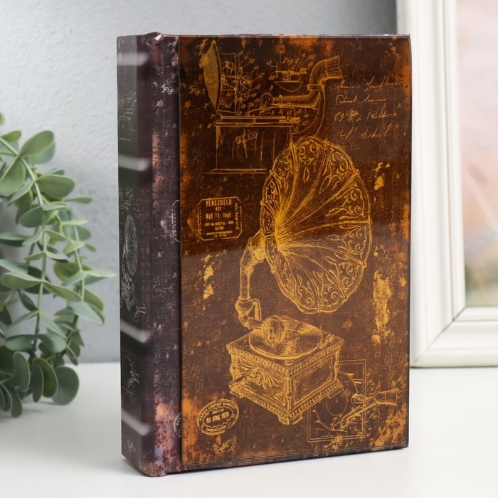 Шкатулка-книга дерево кожзам, стекло  Шкатулка-книга дерево кожзам, стекло "Граммофон" 4,3х12х18 см