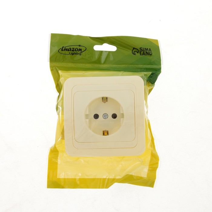 Розетка одноместная Luazon Lighting  Розетка одноместная Luazon Lighting "Орион", 16 А, скрытая, с з/к, бежевая