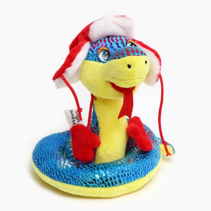 Мягкая игрушка «Змея», в шапке ушанке, 15 см, цвет синий Мягкая игрушка «Змея», в шапке ушанке, 15 см, цвет синий