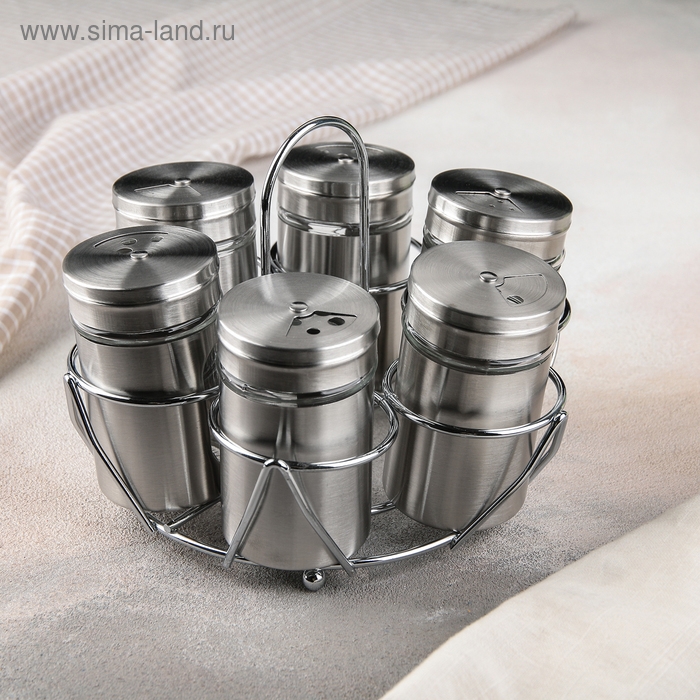 Набор для специй на подставке «Универсал», 15×12 см, 100 мл, 6 шт Набор для специй на подставке «Универсал», 15×12 см, 100 мл, 6 шт