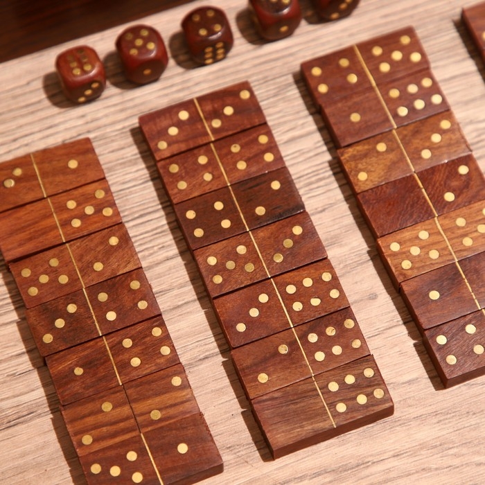 Игра настольная 2в1 (домино + кубики) 19х6х5 см, дерево шишам Игра настольная 2в1 (домино + кубики) 19х6х5 см, дерево шишам