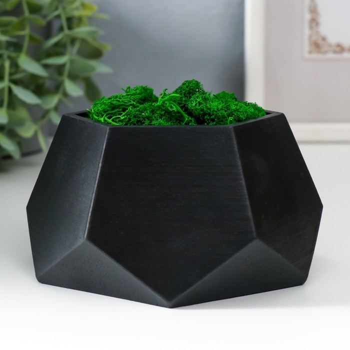 Кашпо бетонное Кашпо бетонное "Шестиугольник" высота 6,5 см черное со мхом (мох зеленый стабилизированный)