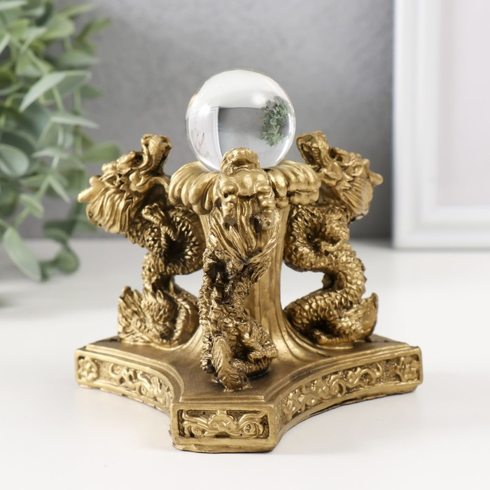 Нэцке полистоун бронза  Нэцке полистоун бронза "Драконы со стеклянным шаром" 8х12х12 см
