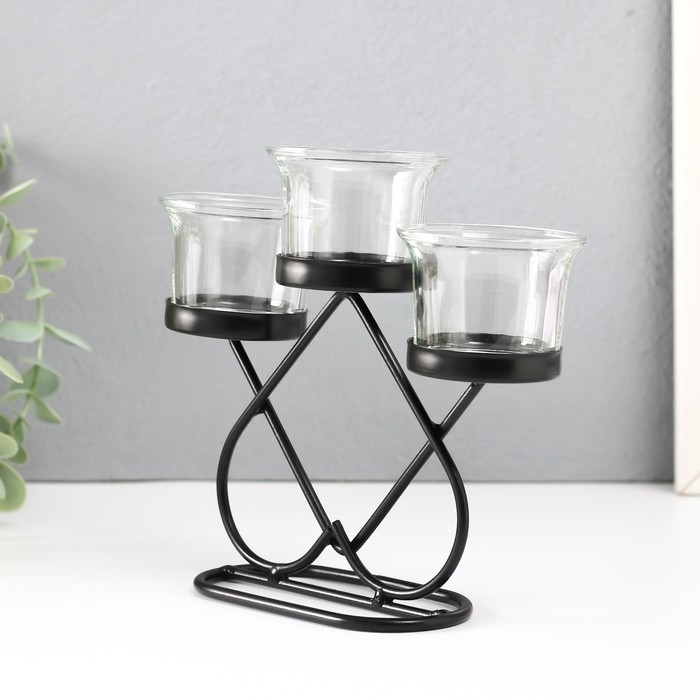 Подсвечник металл, стекло на 3 свечи Подсвечник металл, стекло на 3 свечи "Пика" d=5 см чёрный 19х6х16,5 см