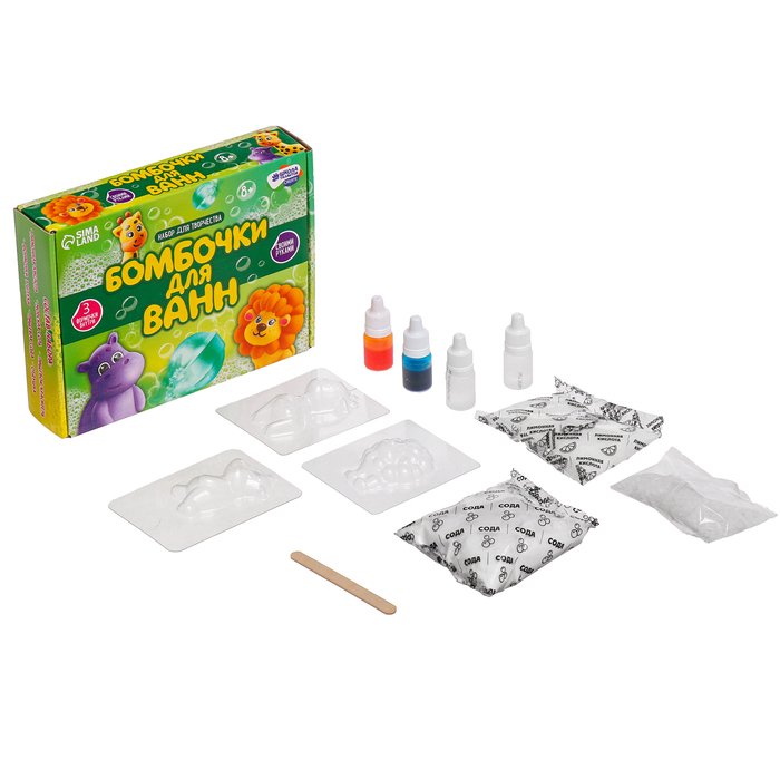 Набор для творчества «Бомбочки для ванн своими руками. Дружные зверята» 3 формы Набор для творчества «Бомбочки для ванн своими руками. Дружные зверята» 3 формы