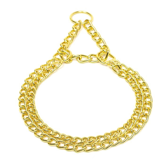 Ошейник - полуудавка металлический двухрядный, 50 см, толщина проволоки 2,5 мм, золотистый Ошейник - полуудавка металлический двухрядный, 50 см, толщина проволоки 2,5 мм, золотистый