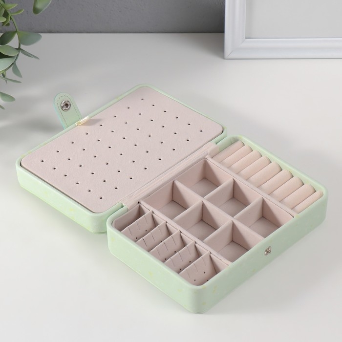 Шкатулка кожзам для украшений  Шкатулка кожзам для украшений "Зелёный подсолнух" 11х16х5,5 см