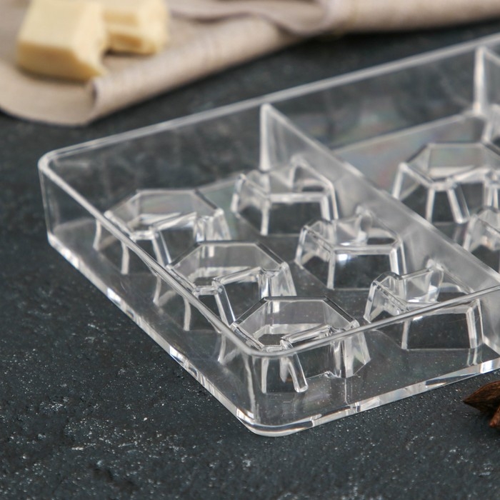 Форма для конфет и шоколада «Конструктор», 20×12×2,5 см, 14 ячеек 2,8×2,8×0,8 см, цвет прозрачный Форма для конфет и шоколада «Конструктор», 20×12×2,5 см, 14 ячеек 2,8×2,8×0,8 см, цвет прозрачный