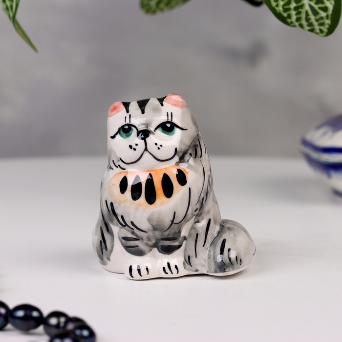 Сувенир Сувенир "Кошка сидячая", 6х6 см, цветная, гжель