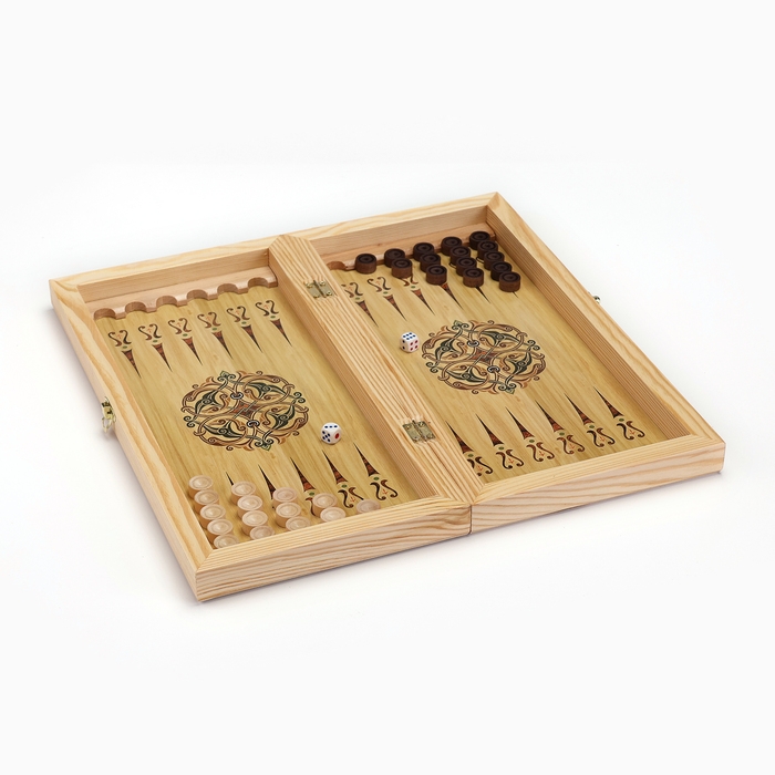 Настольные игры 3 в 1  Настольные игры 3 в 1 "Мрамор": шахматы, шашки, нарды, деревянные, большие, 40 х 40 см