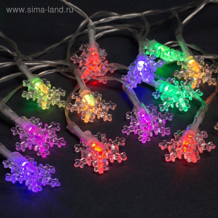 Гирлянда «Нить» 3 м с насадками «Снежинки малые», IP20, прозрачная нить, 20 LED, батарейки AAх3 (нет в комплекте), свечение мульти Гирлянда «Нить» 3 м с насадками «Снежинки малые», IP20, прозрачная нить, 20 LED, батарейки AAх3 (нет в комплекте), свечение мульти