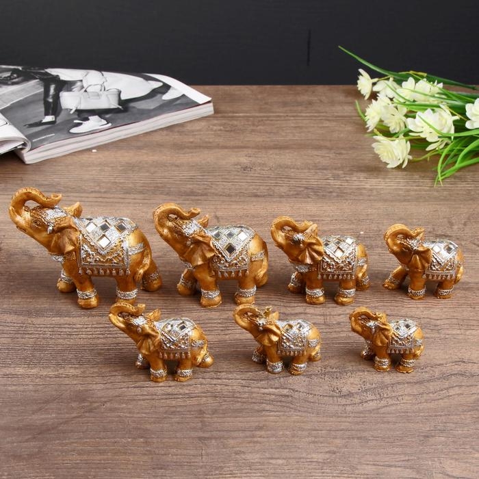 Сувенир полистоун набор 7 шт Сувенир полистоун набор 7 шт "Семейство слонов" 20х9,5х9 см