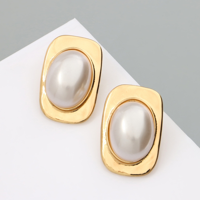 Серьги с жемчугом &laquo;Атмосфера&raquo; прямоугольник, цвет белый в золоте