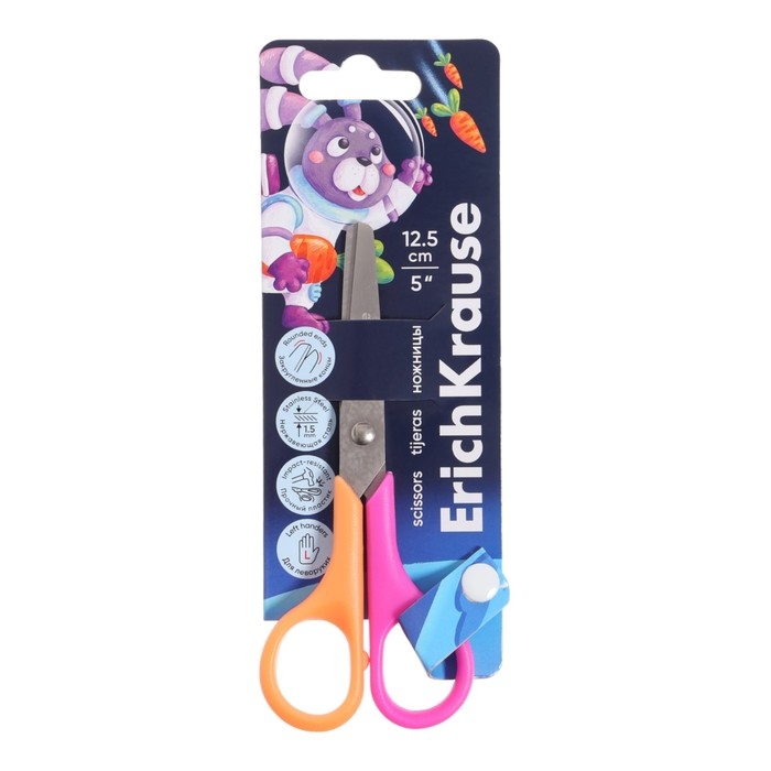 Ножницы 12.5 см ErichKrause FunCut Space Animals для левшей, блистер, микс Ножницы 12.5 см ErichKrause FunCut Space Animals для левшей, блистер, микс