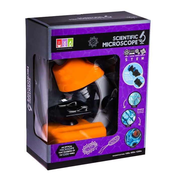 Микроскоп детский «Юный ученый» кратность х100, х400, х1200, подсветка, цвет жёлтый Микроскоп детский «Юный ученый» кратность х100, х400, х1200, подсветка, цвет жёлтый