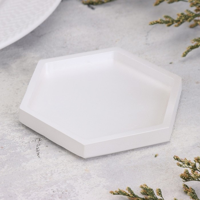 Подсвечник Подсвечник "Шестигранник. Мрамор" из гипса,9,7х11,3х1см,белый перламутр