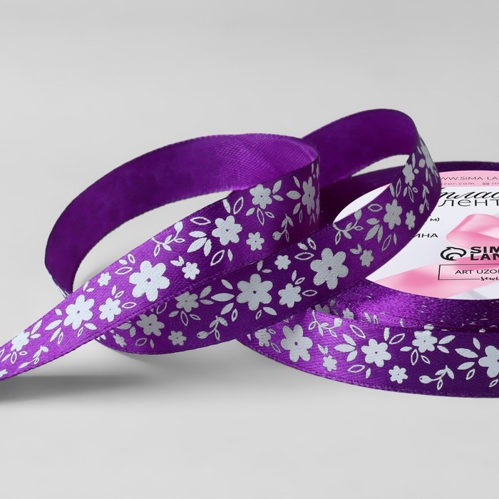 Лента атласная «Цветочки», 15 мм × 23 ± 1 м, цвет фиолетовый №035 Лента атласная «Цветочки», 15 мм × 23 ± 1 м, цвет фиолетовый №035