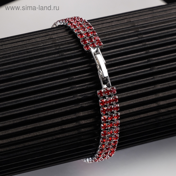 Браслет со стразами «Сияй» три ряда, цвет красный в серебре, 18 см Браслет со стразами «Сияй» три ряда, цвет красный в серебре, 18 см