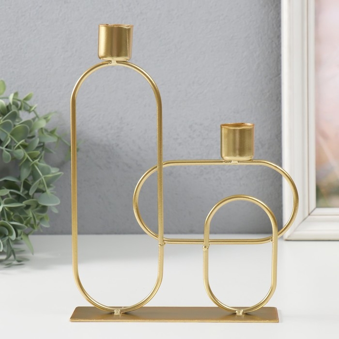 Подсвечник металл на 2 свечи "Геометрия. Плавные линии" золото d=2,3 см 4х17х23 см